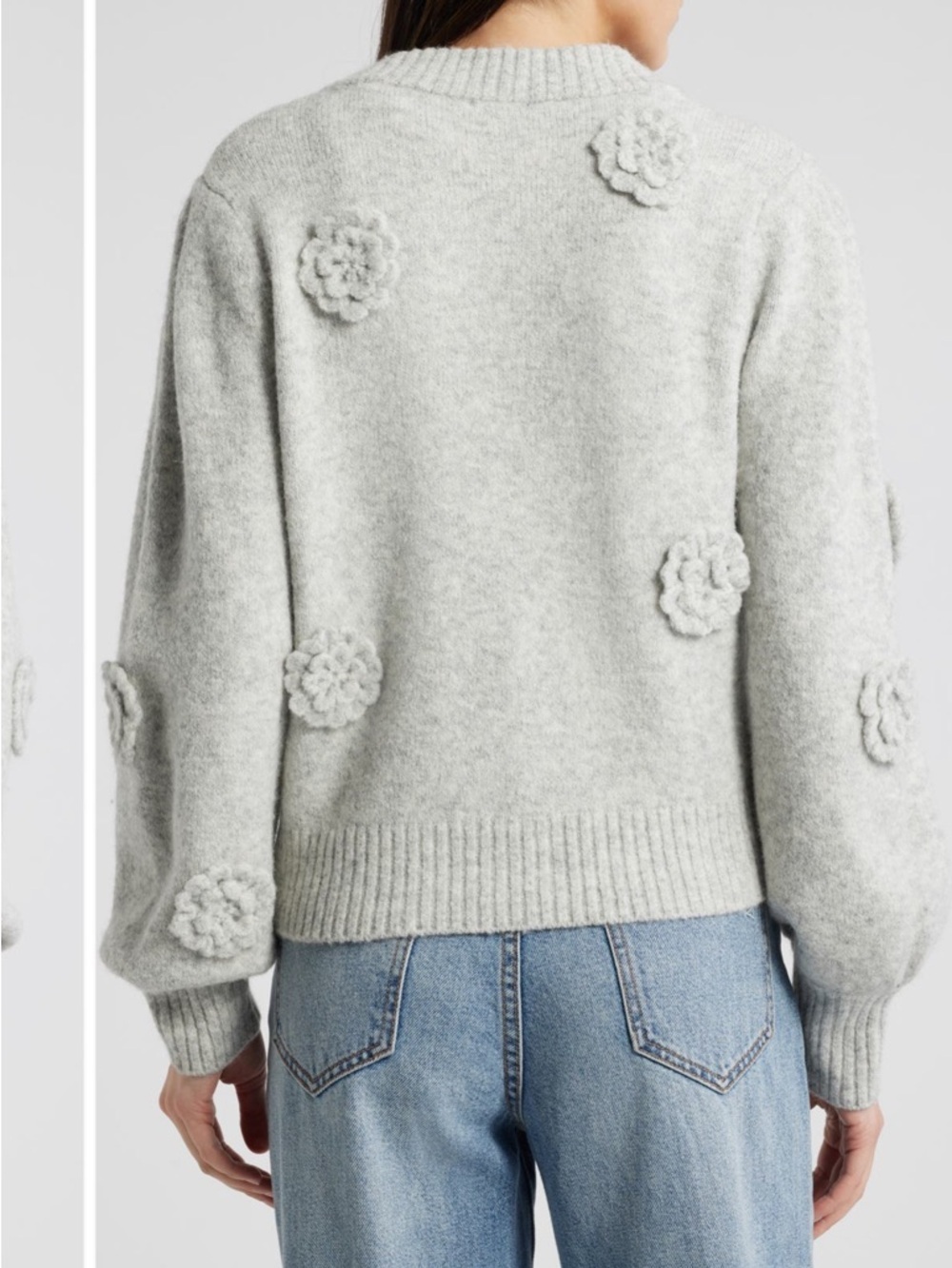 Rails Francesca 3D Floral Wool Cardigan in Heather Gray - Picture 3 of 13